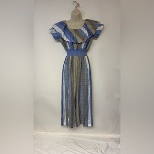 Linen Jumpsuit Striped Italian Resort Island Luxe Vacation Resort Cruise SZ S